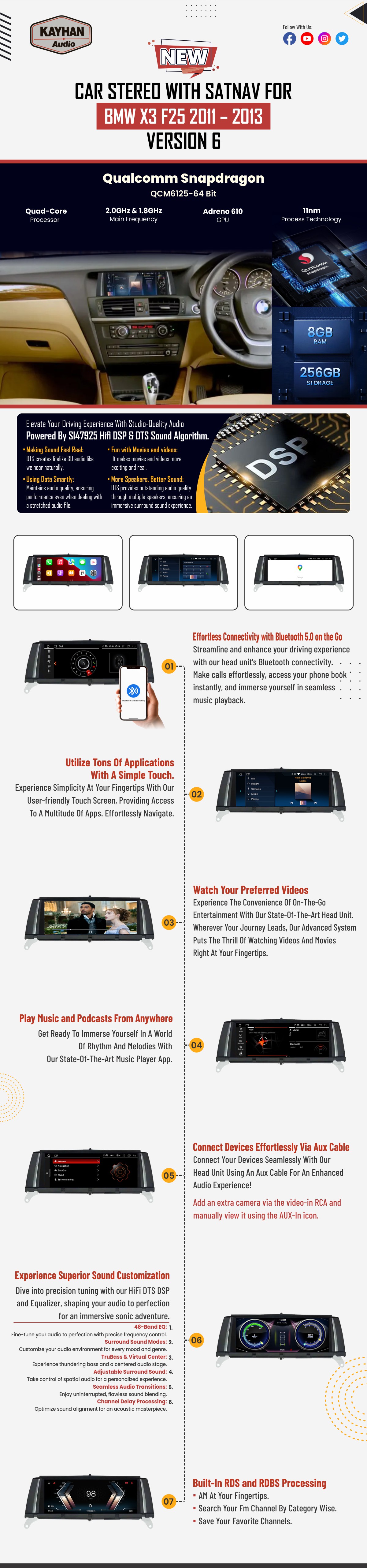 Car Stereo with SatNav for BMW X3 F25 | 2011 – 2013 | Version 6 | 9″ inch
